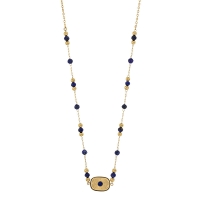 Collier orné de fluorites et résine vertes, acier doré