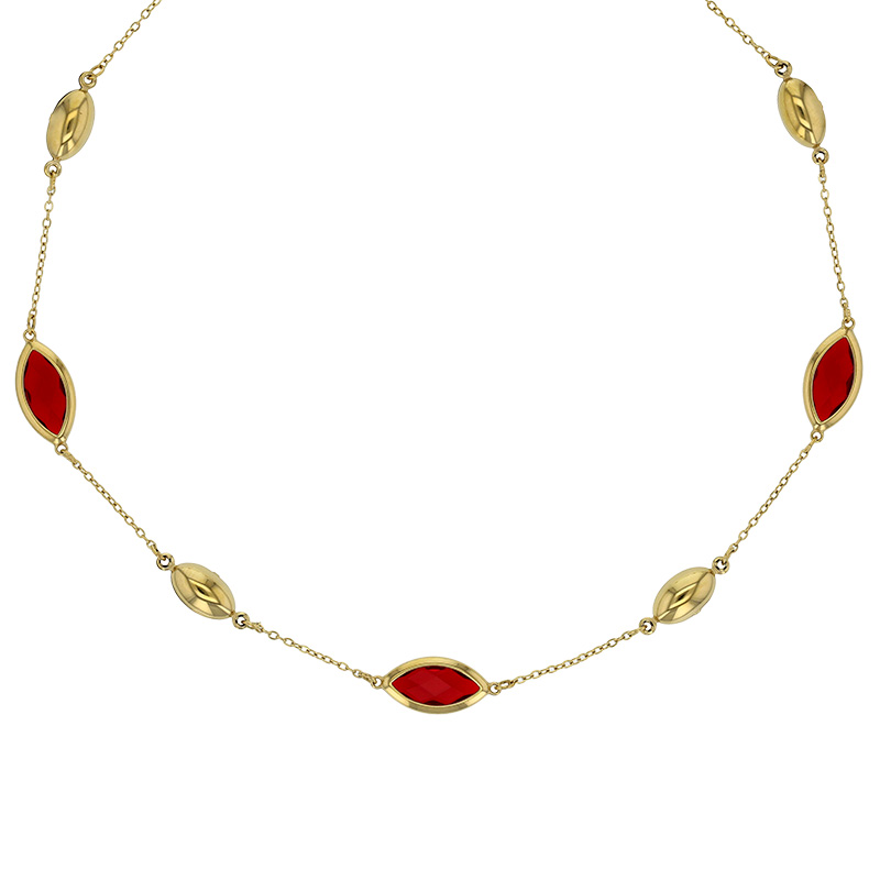 Collier orné de forme marquise en verre facetté blanc, acier doré
