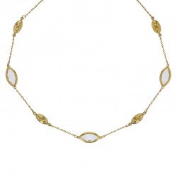 Collier orné de forme marquise en verre facetté blanc, acier doré