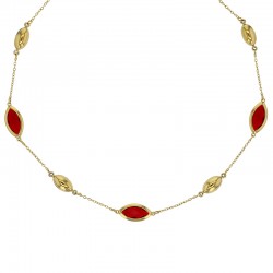 Collier orné de forme marquise en verre facetté blanc, acier doré