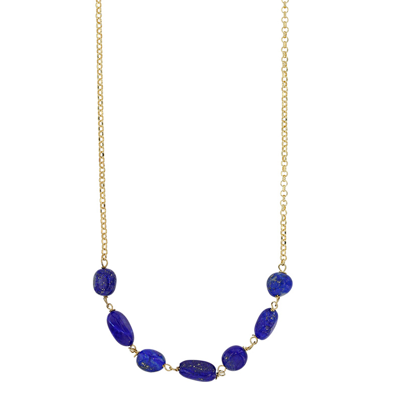 Collier orné de Lapis-lazuli, argent 925/1000 doré