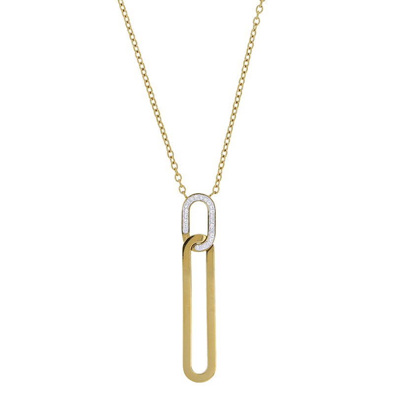 Collier orné de 2 mailles ovales allongées en acier doré