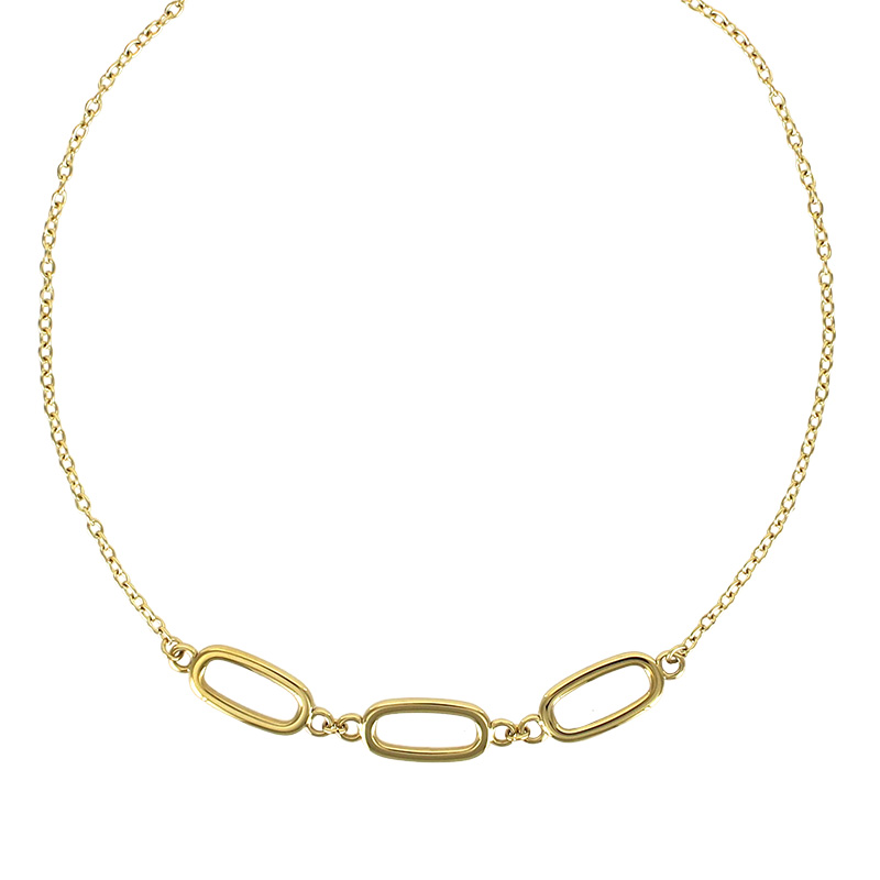Collier orné de motifs ovales aspect strié, acier doré