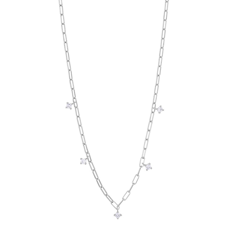 Collier orné de 5 oxydes en pampilles, argent 925/1000 rhodié