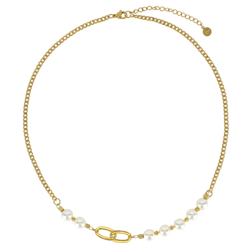 Collier orné de perles de coquillage en acier doré