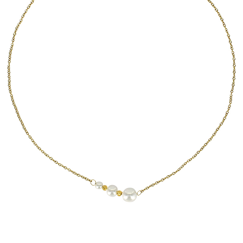 Collier orné de 3 perles de coquillage en acier doré