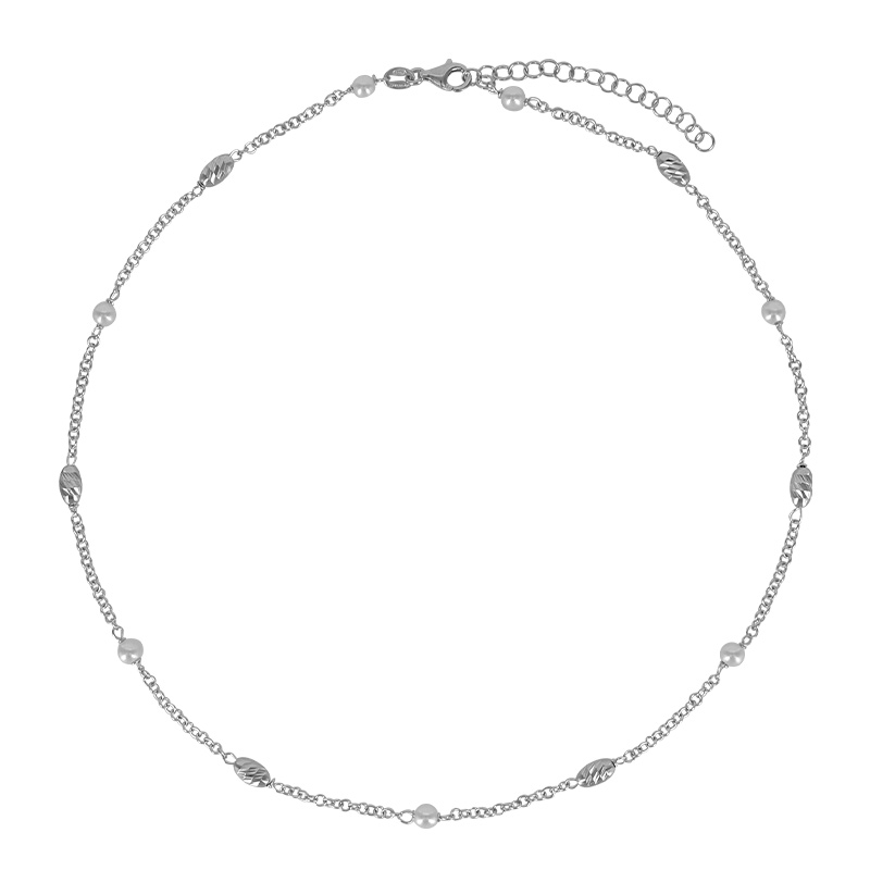 Collier orné de perles de culture d'eau douce et de boule forme ovale en argent 925/1000 rhodié