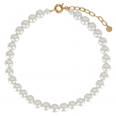 Collier orné de perles de Majorque blanc nacré 12mm en laiton doré