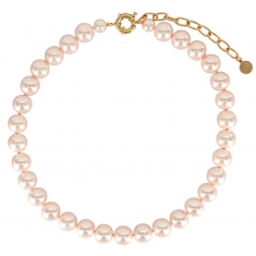 Collier orné de perles de Majorque rose 12mm en laiton doré