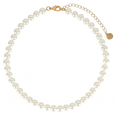 Collier orné de perles de Majorque rose en laiton doré