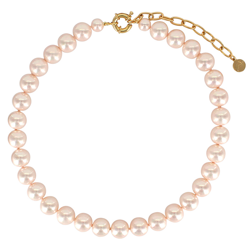 Collier orné de perles de Majorque rose 12mm en laiton doré