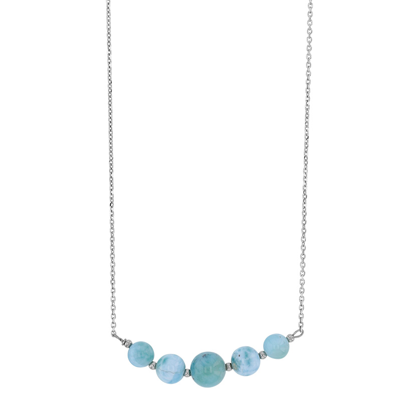 Collier orné de 5 pierres Larimar, argent 925/1000 rhodié