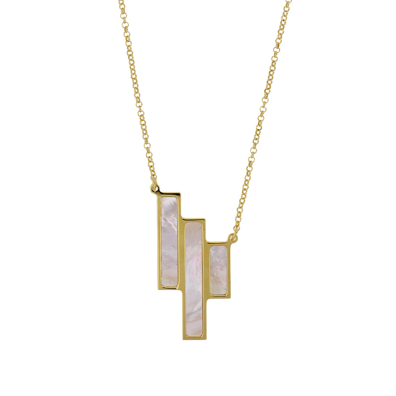 Collier orné de 3 rectangles en nacre, argent 925/1000 doré