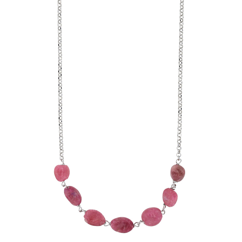 Collier orné de Tourmalines roses, argent 925/1000 platiné