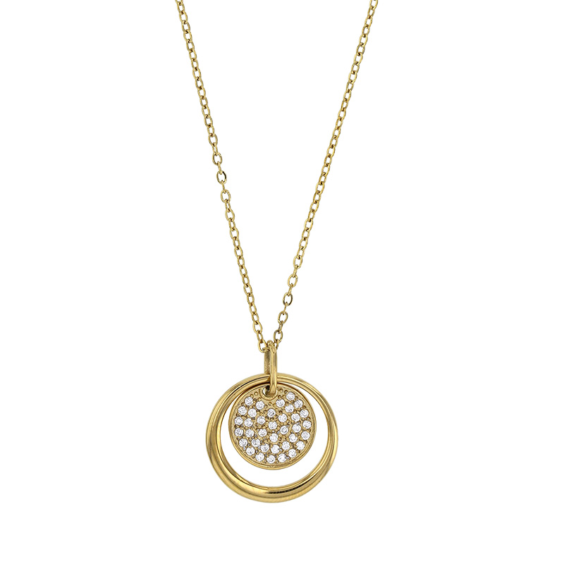 Collier orné double cercle avec de l'oxydes, acier doré