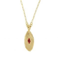 Collier ovale argent 925/1000 doré brossé, 6 oxydes couleur rouge