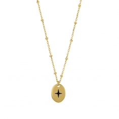 Collier ovale avec étoile en résine noire, chaîne fantaisie acier