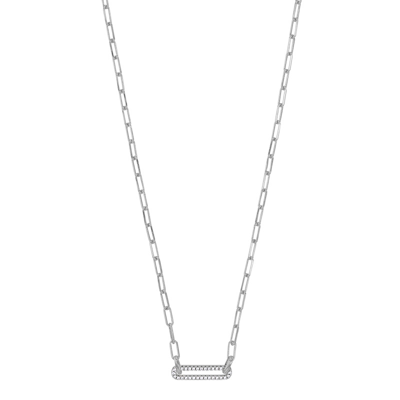 Collier ovale avec oxydes, chaîne maille rectangle arrondi argent 925/1000 platiné