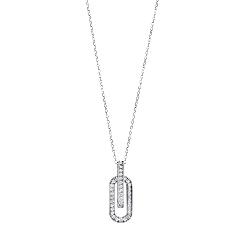 Collier ovale avec une barre pavés d'oxydes, argent 925/10000 rhodié