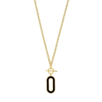 Collier ovale émail noir et cercle barre, argent 925/1000 doré