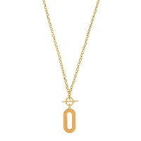 Collier ovale émail noir et cercle barre, argent 925/1000 doré