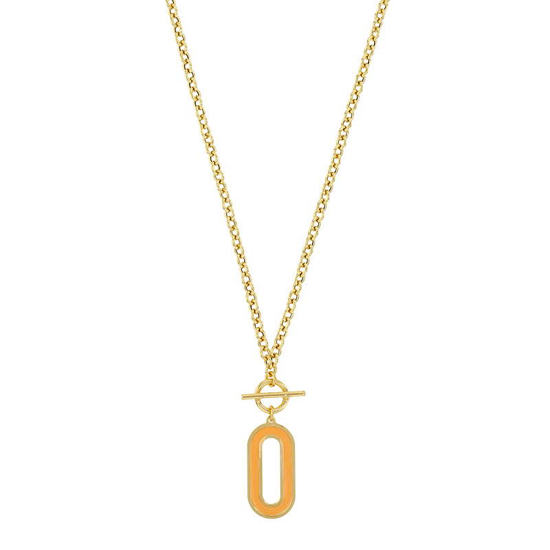 Collier ovale émail noir et cercle barre, argent 925/1000 doré