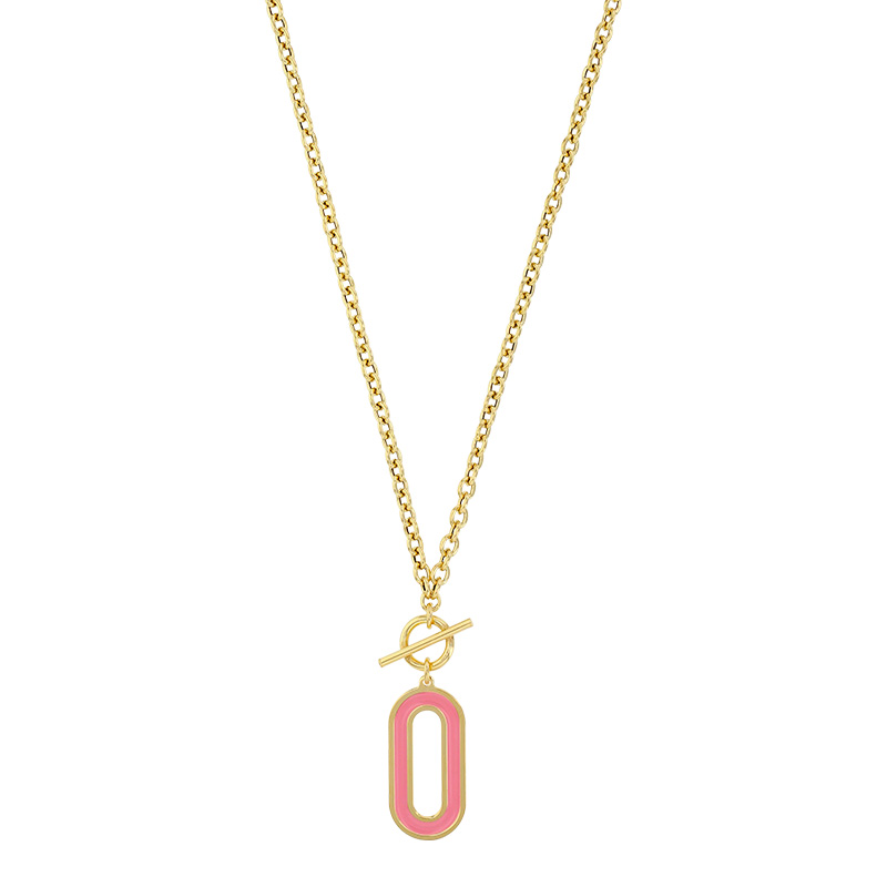 Collier ovale émail noir et cercle barre, argent 925/1000 doré