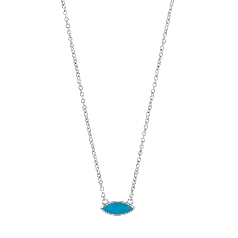 Collier ovale en résine bleu, argent 925/1000 rhodié