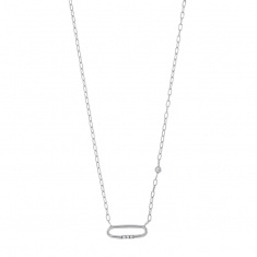 Collier ovale orné de 3 oxydes, argent 925/1000 platiné