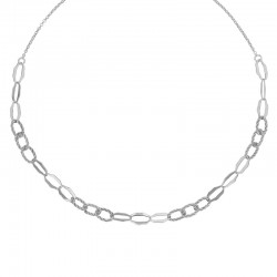 Collier ovales ciselés et ovales brillants maille jaseron, argent 925/1000 rhodié