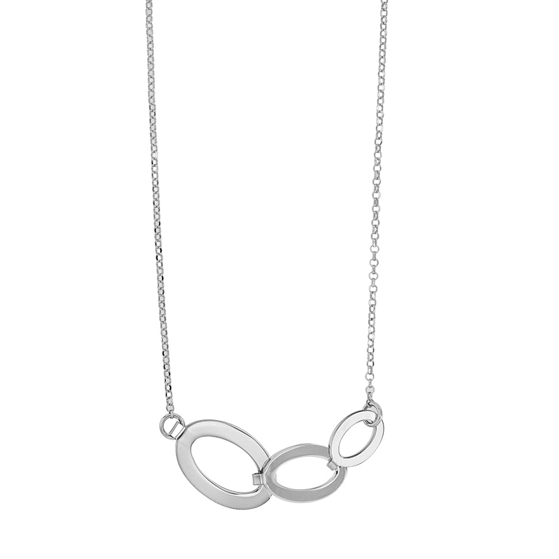 Collier 3 ovales doublés doublés maille jaseron, argent 925/1000 rhodié