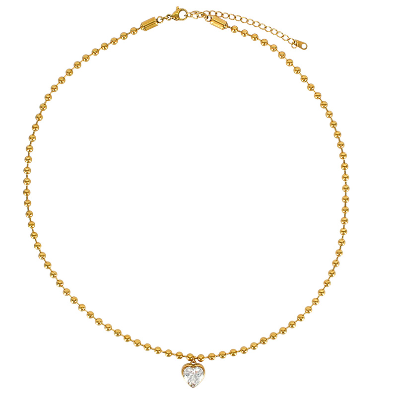 Collier oxyde forme de coeur et maille boule, acier doré