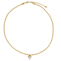 Collier oxyde forme de coeur et maille boule, acier doré