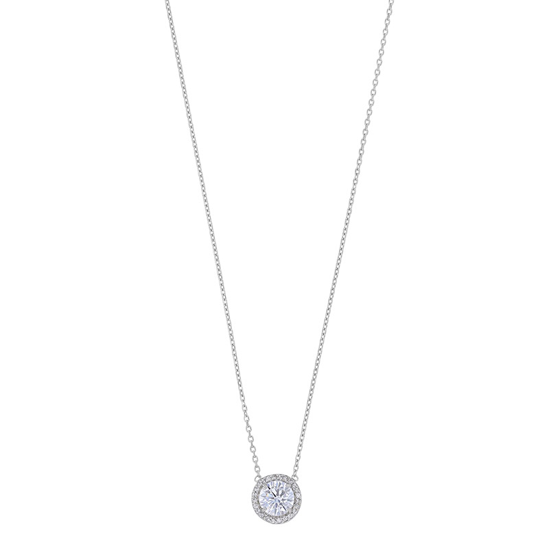 Collier oxyde rond mm entouré d'oxydes, argent 925/1000 platiné