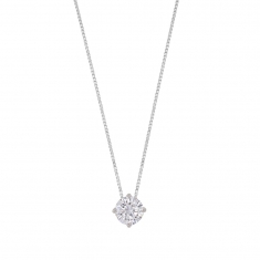 Collier oxyde serti 4 griffes 5mm, argent 925/1000 rhodié