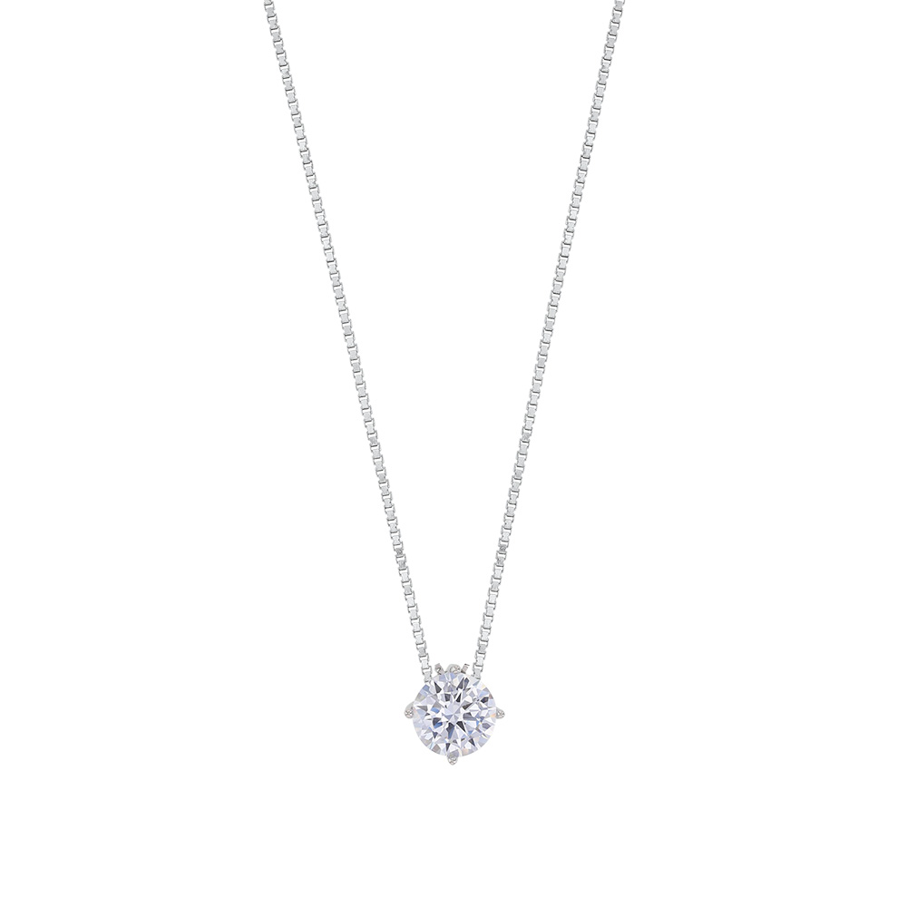Collier oxyde serti 4 griffes 5mm, argent 925/1000 rhodié