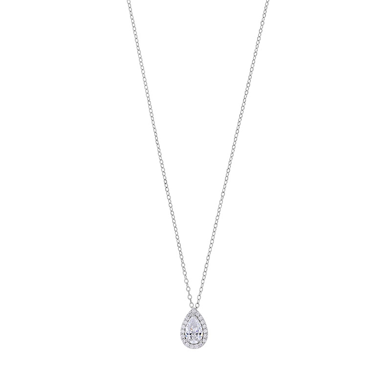 Collier oxyde taille poire, serti d'oxydes, argent 925/1000 rhodié