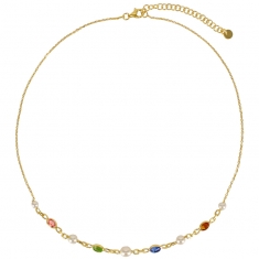 Collier oxydes de couleurs et perles de culture d'eau douce, argent 925/1000 doré