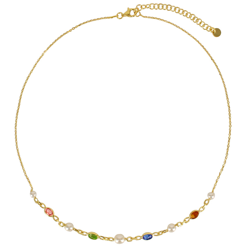 Collier oxydes de couleurs et perles de culture d'eau douce, argent 925/1000 doré