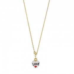 Collier pampille coeur email blanc, noir et rouge love  avec une boule, argent 925/1000 doré