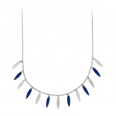 Collier pampilles argent 925/1000 rhodié avec émail bleu marine