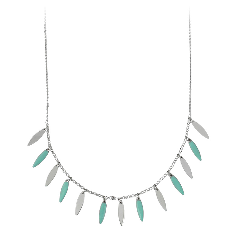 Collier pampilles argent 925/1000 rhodié avec émail bleu turquoise