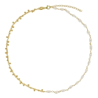 Collier pampilles boules et perles de culture d'eau douce, argent 925/1000 doré