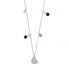 Collier pampilles coeurs acier et résine bleue