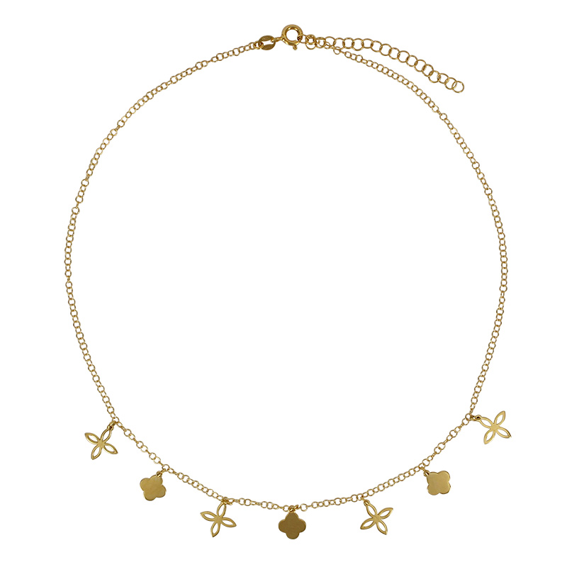 Collier pampilles fleurs en argent 925/1000 doré