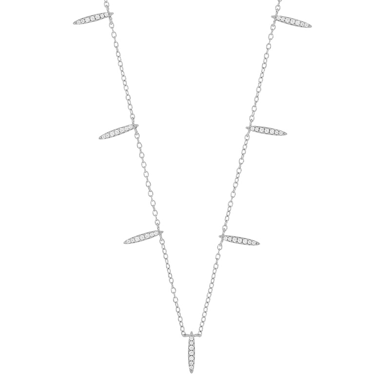 Collier pampilles lignes forme amande ornées d'oxydes, argent 925/1000 rhodié