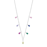 Collier pampilles oxydes de couleurs taille poire, argent 925/1000 rhodié