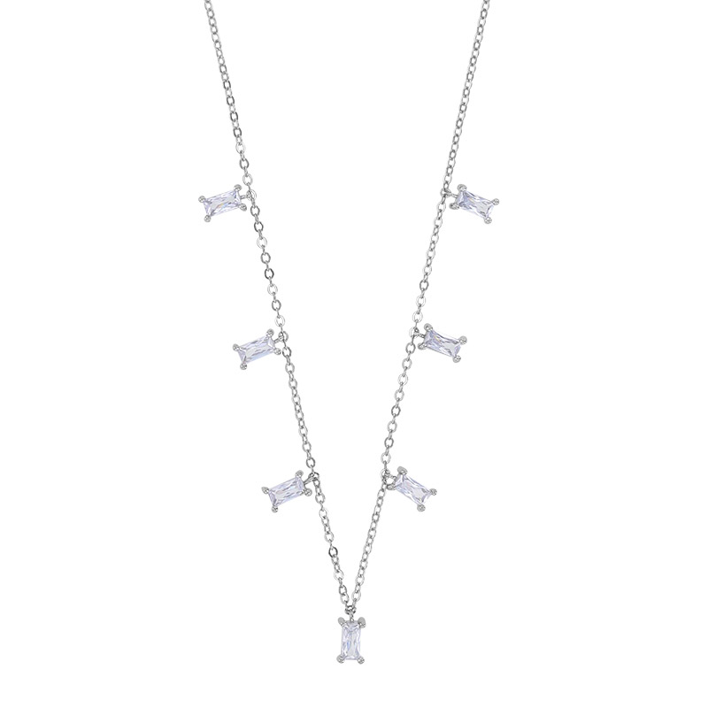 Collier pampilles oxydes taille baguette sertis griffes, argent 925/1000 rhodié