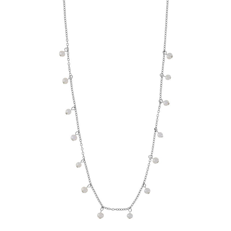 Collier pampilles perles de culture d'eau douce, argent 925/1000 rhodié