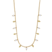 Collier pampilles perles de Majorque blanches et perles laiton doré